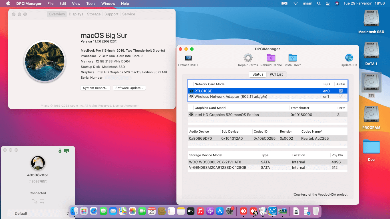 Success Hackintosh macOS Big Sur 11.7.6 Build 20G1231 in Asus X441UV-WX092D